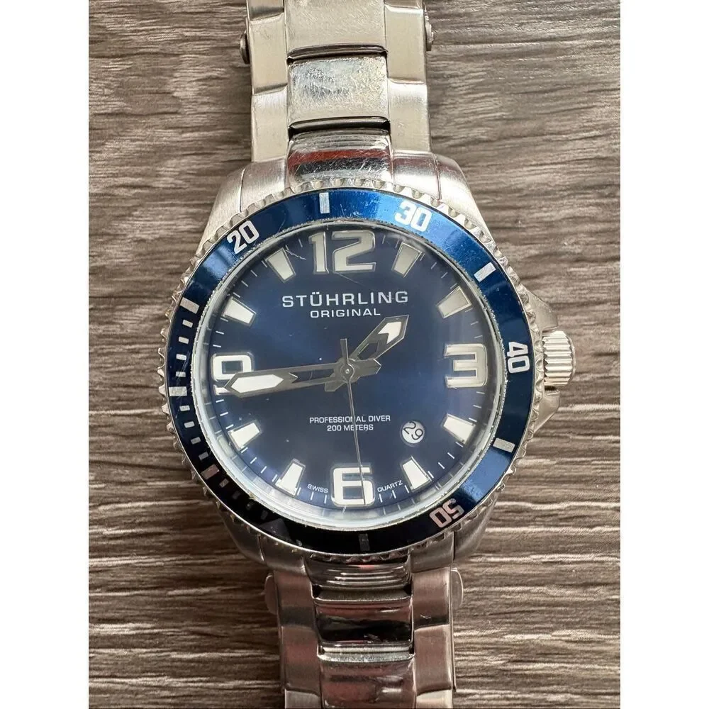 Stührling Regatta Champion Swiss Quartz Men’s Watch In Silver & Blue